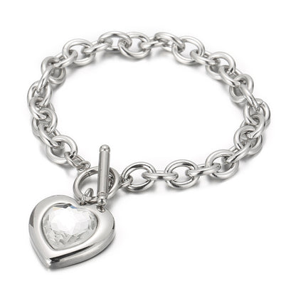 Fashion Heart Shape Titanium Steel Bracelets Plating Inlay Glass Stainless Steel Bracelets