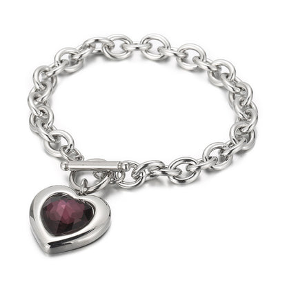 Fashion Heart Shape Titanium Steel Bracelets Plating Inlay Glass Stainless Steel Bracelets