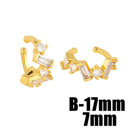 Fashion Solid Color Copper Ear Clips Plating Inlay Zircon Copper Earrings