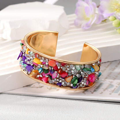 Retro Color Block Alloy Plating Natural Stone Women's Bangle 1 Piece