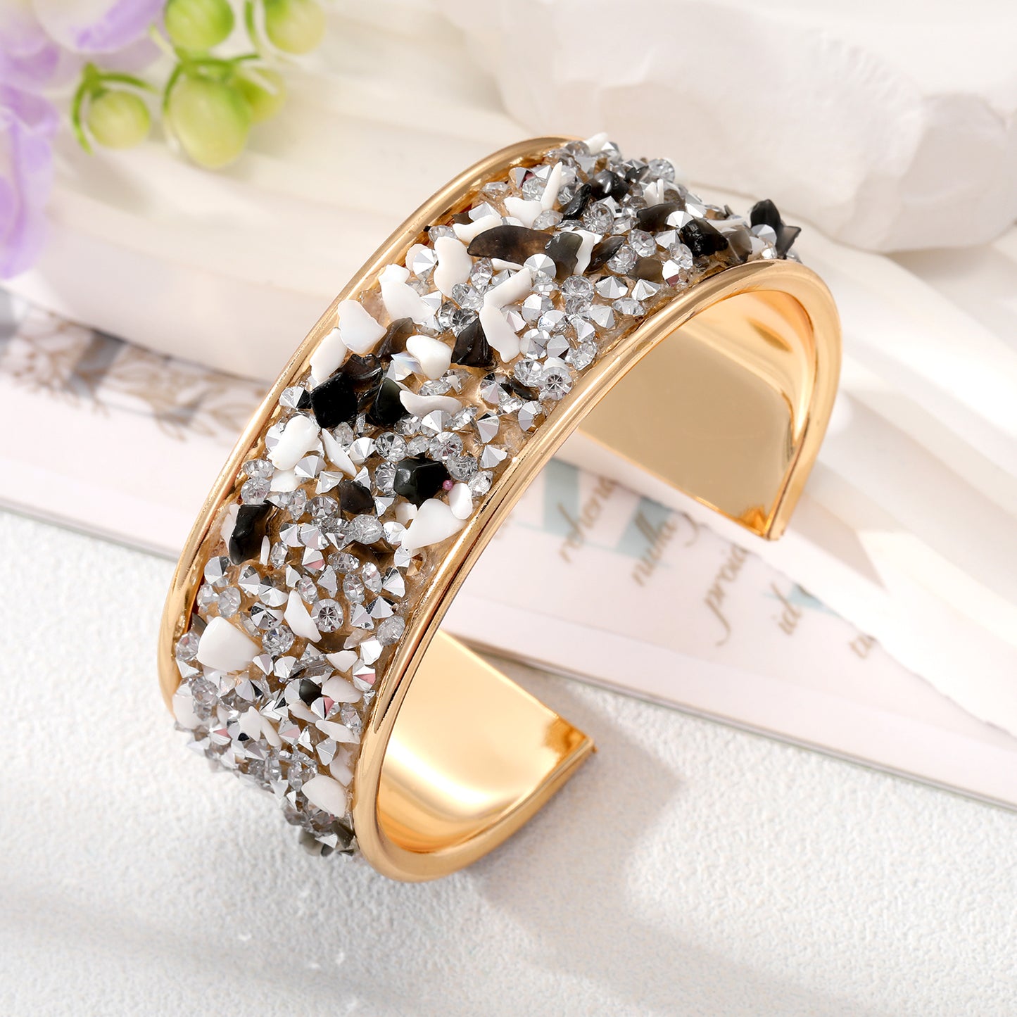 Retro Color Block Alloy Plating Natural Stone Women's Bangle 1 Piece