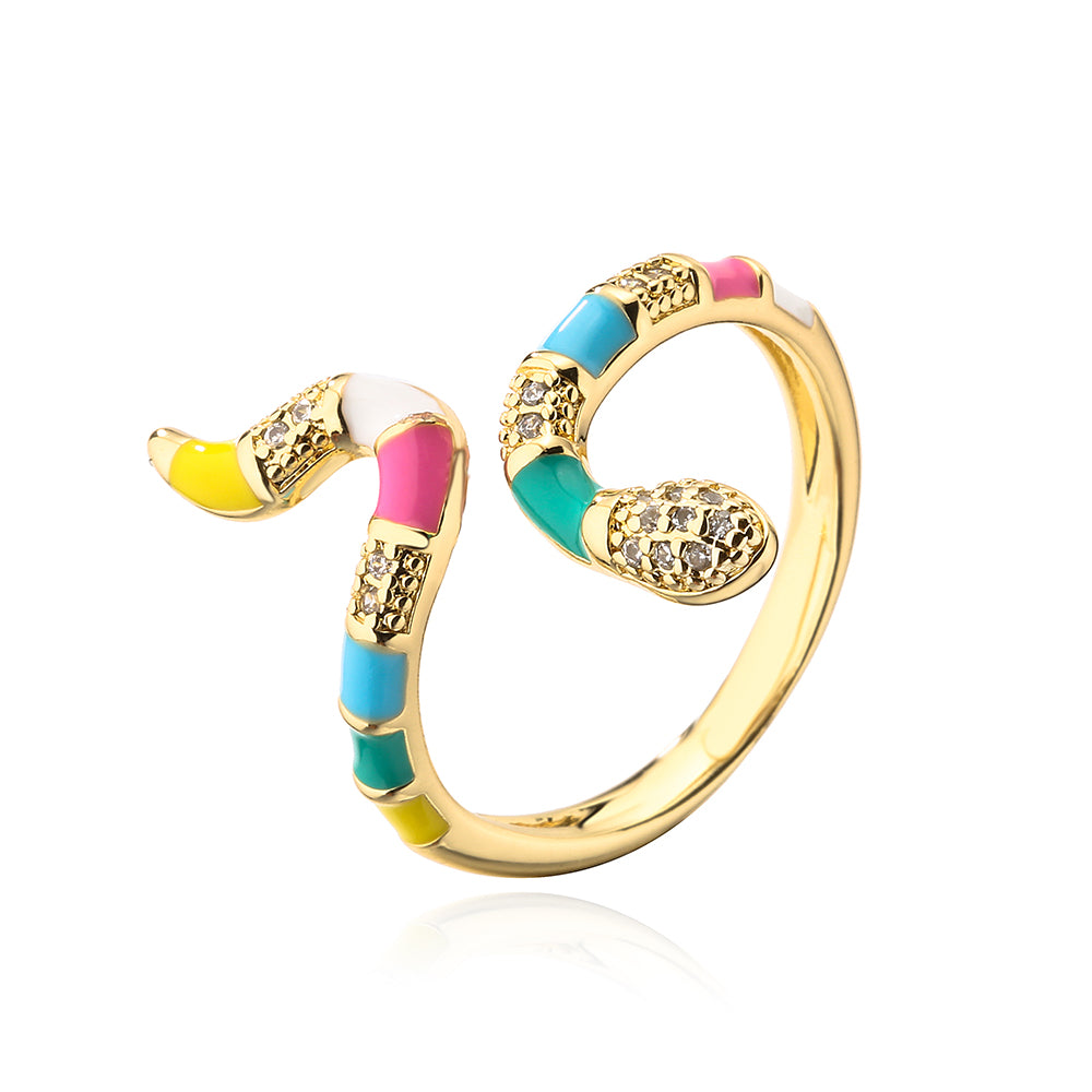 Fashion Snake Copper Open Ring Enamel Gold Plated Zircon Copper Rings