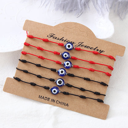 Retro Devil's Eye Glass Rope Unisex Bracelets 1 Set 6 Pieces