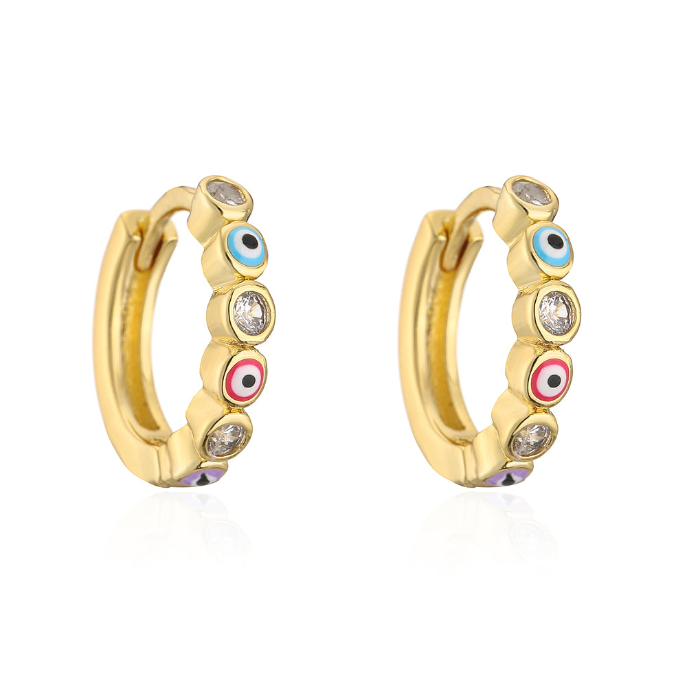 Fashion Devil's Eye Copper Enamel Gold Plated Zircon Hoop Earrings 1 Pair