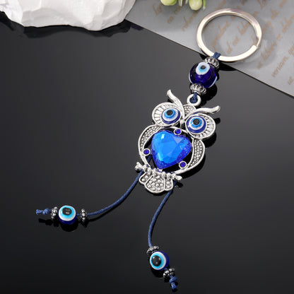 Vintage Style Devil's Eye Heart Shape Owl Alloy Inlay Rhinestones Bag Pendant Keychain 1 Piece