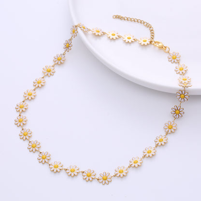 Fashion Flower Stainless Steel Epoxy Chain Necklace