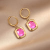 1 Pair Retro Circle Square Inlay 304 Stainless Steel Zircon White Gold Plated Gold Plated Drop Earrings