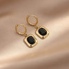 1 Pair Retro Circle Square Inlay 304 Stainless Steel Zircon White Gold Plated Gold Plated Drop Earrings