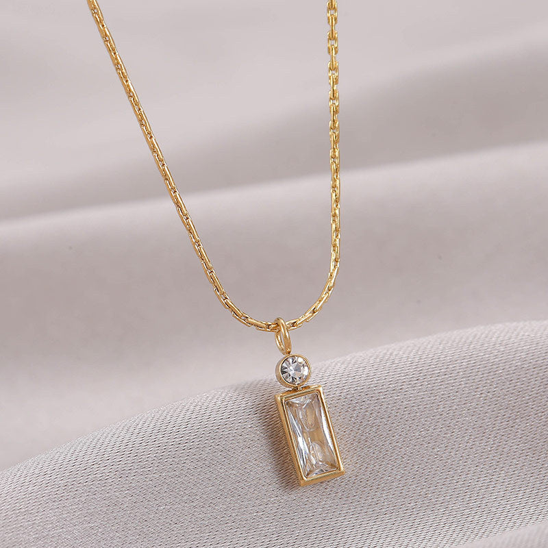 Fashion Rectangle Titanium Steel Necklace Inlaid Zircon Stainless Steel Necklaces