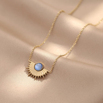 Fashion Sun Stainless Steel Titanium Steel Plating Inlay Turquoise 14k Gold Plated Pendant Necklace