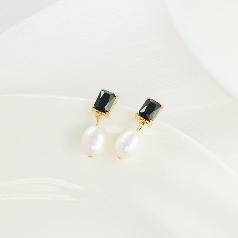 1 Pair Simple Style Square Plating Inlay Stainless Steel Pearl Zircon 14k Gold Plated Drop Earrings