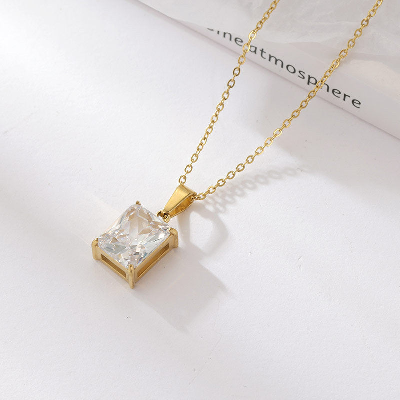 Fashion Geometric Titanium Steel Necklace Inlay Zircon Stainless Steel Necklaces