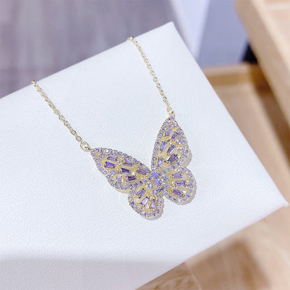 Luxurious Butterfly Copper Necklace Gold Plated Zircon Copper Necklaces 1 Piece