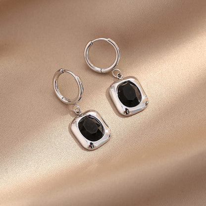 1 Pair Retro Circle Square Inlay 304 Stainless Steel Zircon White Gold Plated Gold Plated Drop Earrings