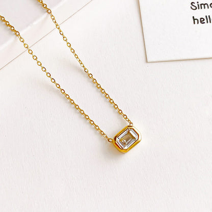 Korean Style Square Titanium Steel Inlay Zircon Necklace