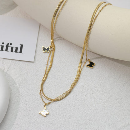Retro Butterfly Titanium Steel Inlaid Gold Women's Bracelets Necklace