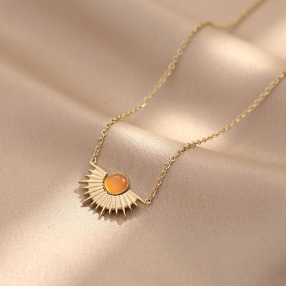 Fashion Sun Stainless Steel Titanium Steel Plating Inlay Turquoise 14k Gold Plated Pendant Necklace