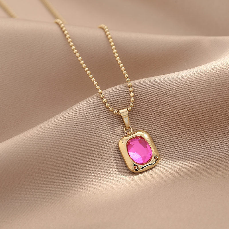 Simple Style Geometric Titanium Steel Necklace Inlaid Gold Zircon Stainless Steel Necklaces