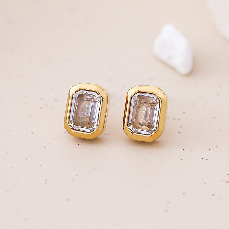 Simple Style Geometric Titanium Steel Ear Studs Inlay Zircon Stainless Steel Earrings 1 Pair