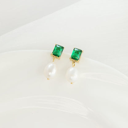 1 Pair Simple Style Square Plating Inlay Stainless Steel Pearl Zircon 14k Gold Plated Drop Earrings