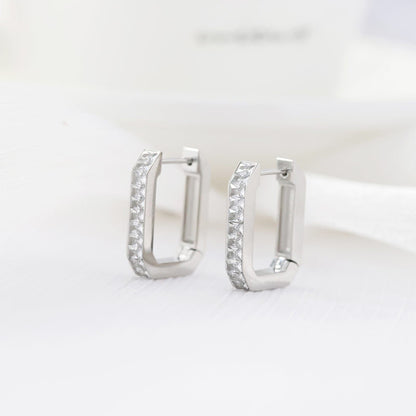 Fashion Geometric Titanium Steel Hoop Earrings Inlay Zircon Stainless Steel Earrings 1 Pair