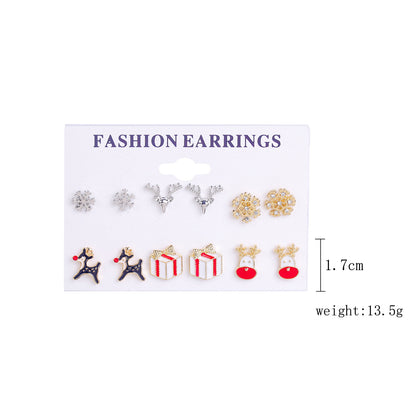 Fashion Christmas Tree Santa Claus Snowflake Alloy Inlay Rhinestones Women's Ear Studs