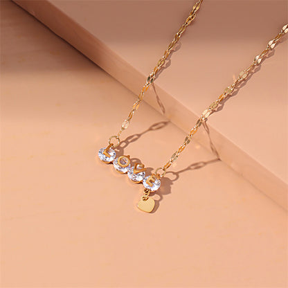 Fashion Heart Shape Titanium Steel Inlaid Gold Pendant Necklace