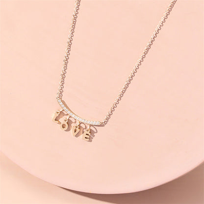 Fashion Heart Shape Titanium Steel Inlaid Gold Pendant Necklace