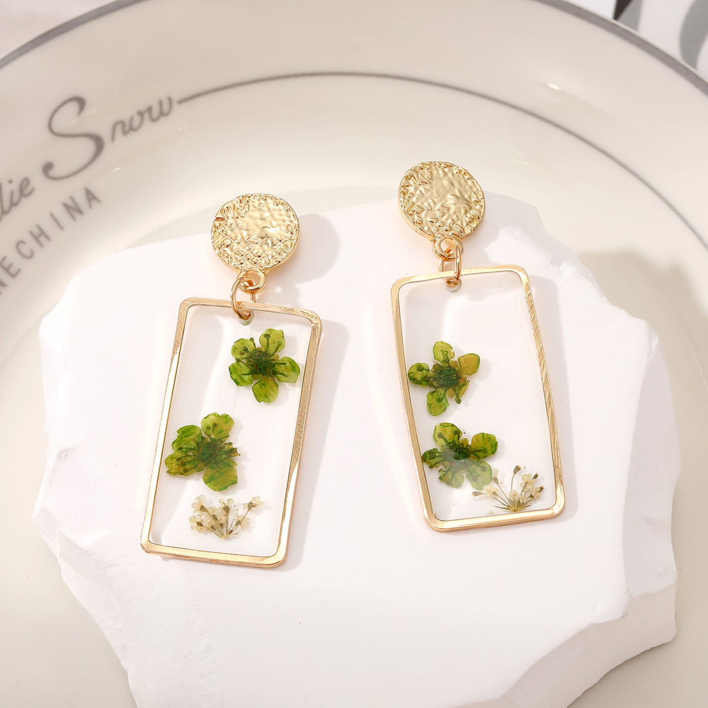 Sweet Flower Rectangle Alloy Epoxy Women's Drop Earrings 1 Pair