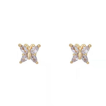 Simple Style Geometric Copper Plating Inlay Zircon Ear Studs 1 Pair