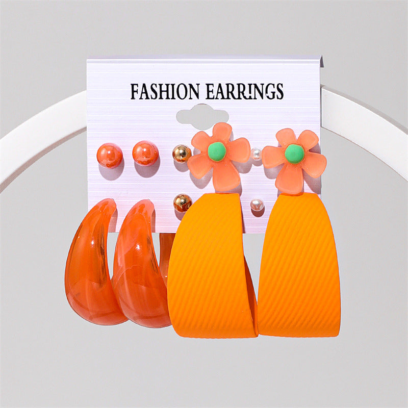 Ins Style Round Heart Shape Flower Arylic Women's Earrings