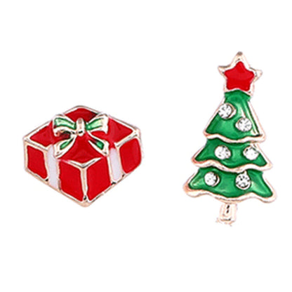 Cute Christmas Tree Santa Claus Gift Box Alloy Enamel Inlay Rhinestones Women's Ear Studs 1 Pair