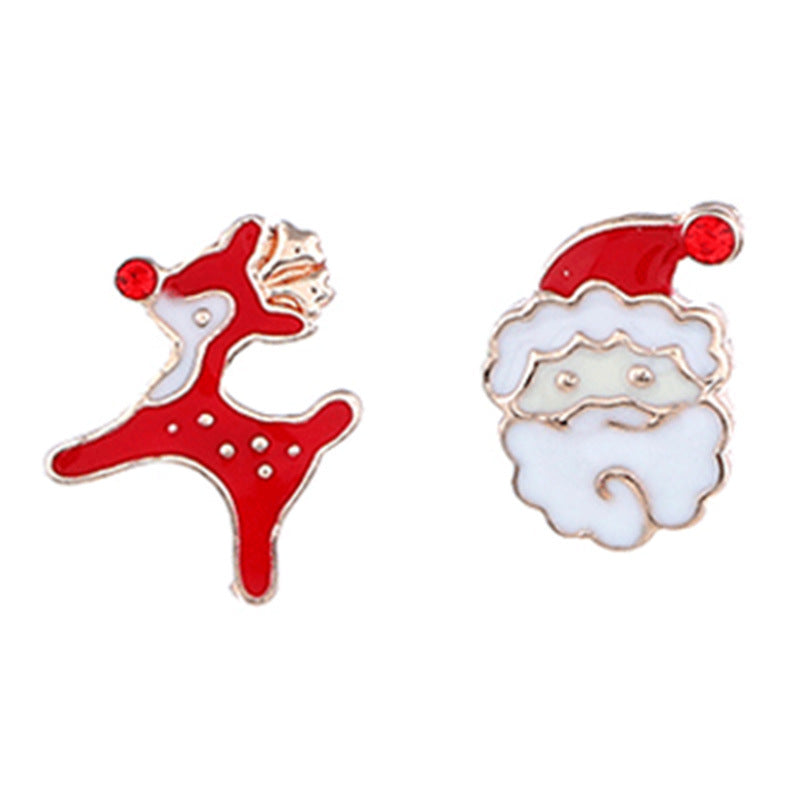 Cute Christmas Tree Santa Claus Gift Box Alloy Enamel Inlay Rhinestones Women's Ear Studs 1 Pair