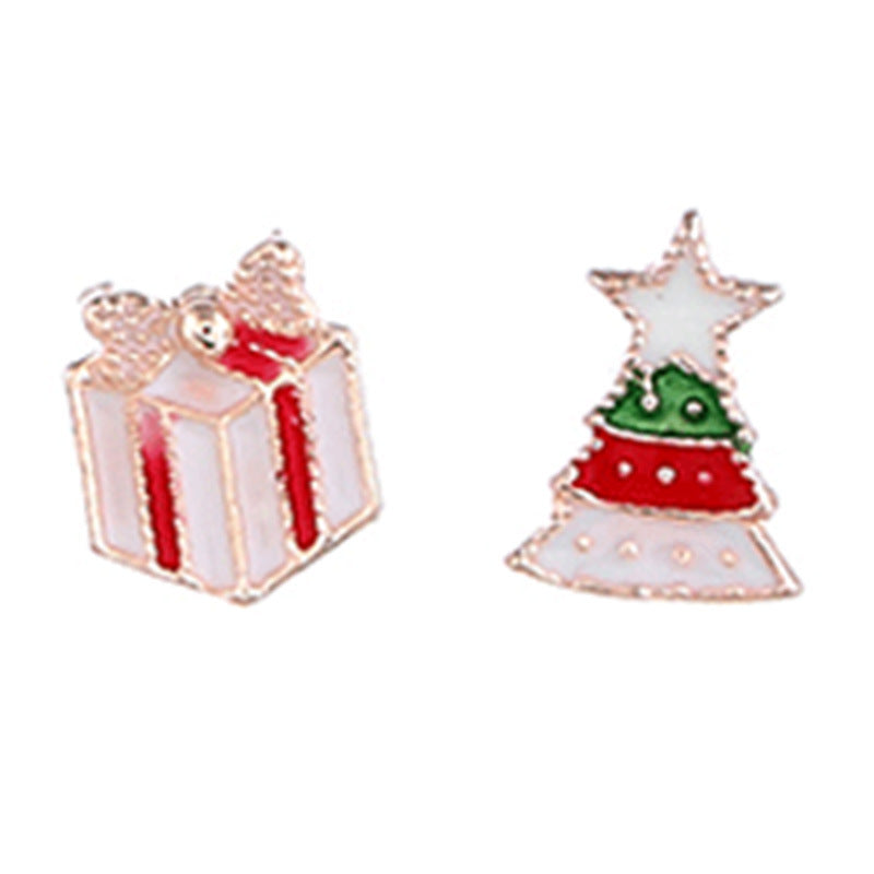 Cute Christmas Tree Santa Claus Gift Box Alloy Enamel Inlay Rhinestones Women's Ear Studs 1 Pair