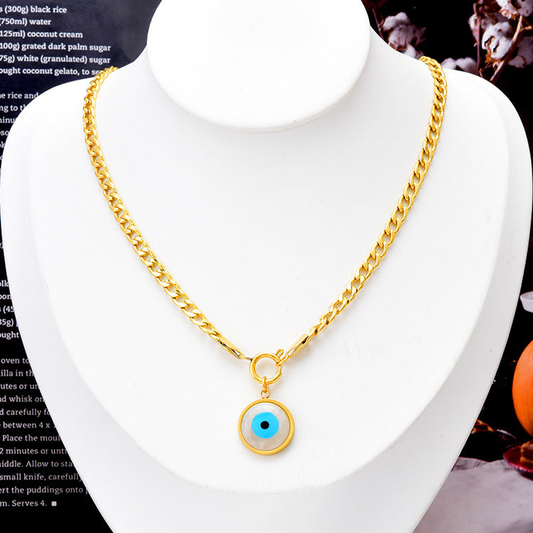 Wholesale Fashion Eye Titanium Steel Inlay Shell Pendant Necklace