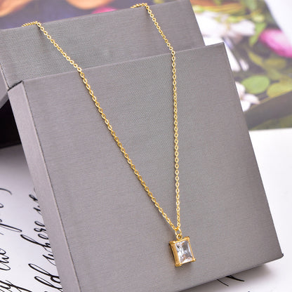 Wholesale Fashion Geometric Titanium Steel Inlay Zircon Pendant Necklace