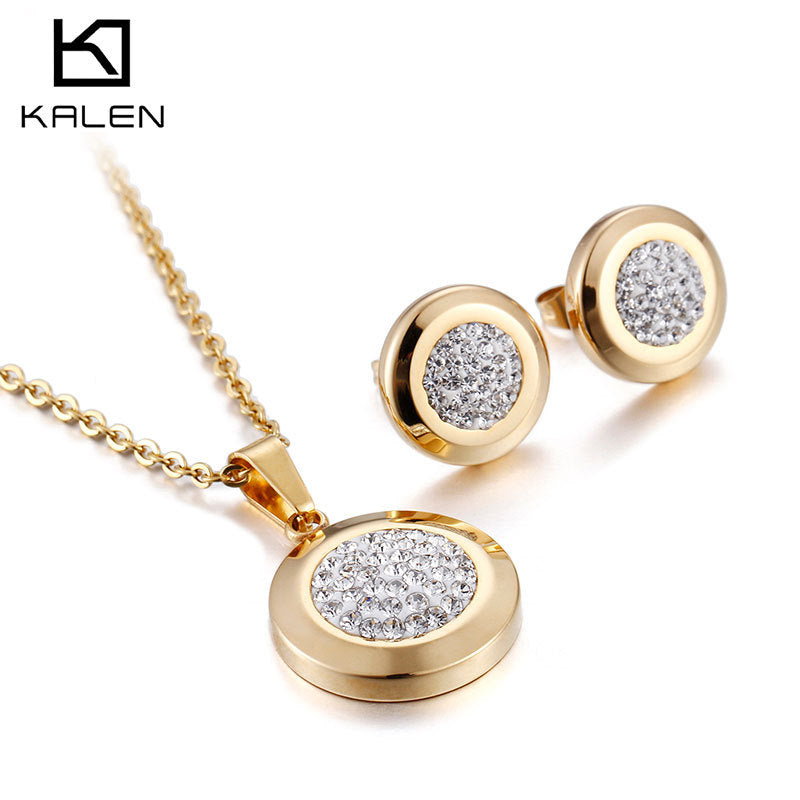 Titanium Steel Sticky Diamond Necklace Earrings Set Wholesale