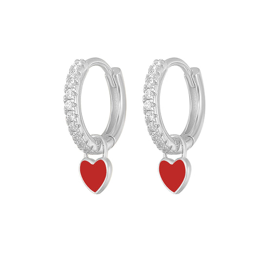 1 Pair Fashion Heart Shape Plating Sterling Silver Zircon Earrings