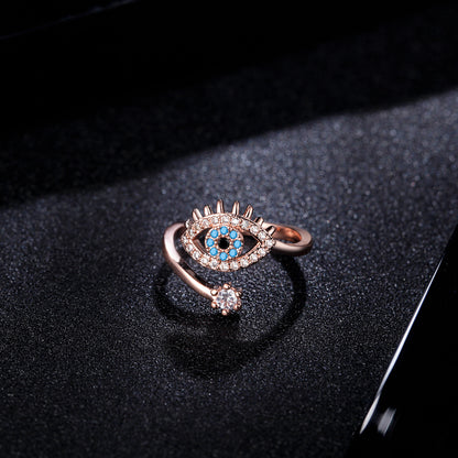 Fashion Devil's Eye Copper Plating Inlay Artificial Gemstones Open Ring