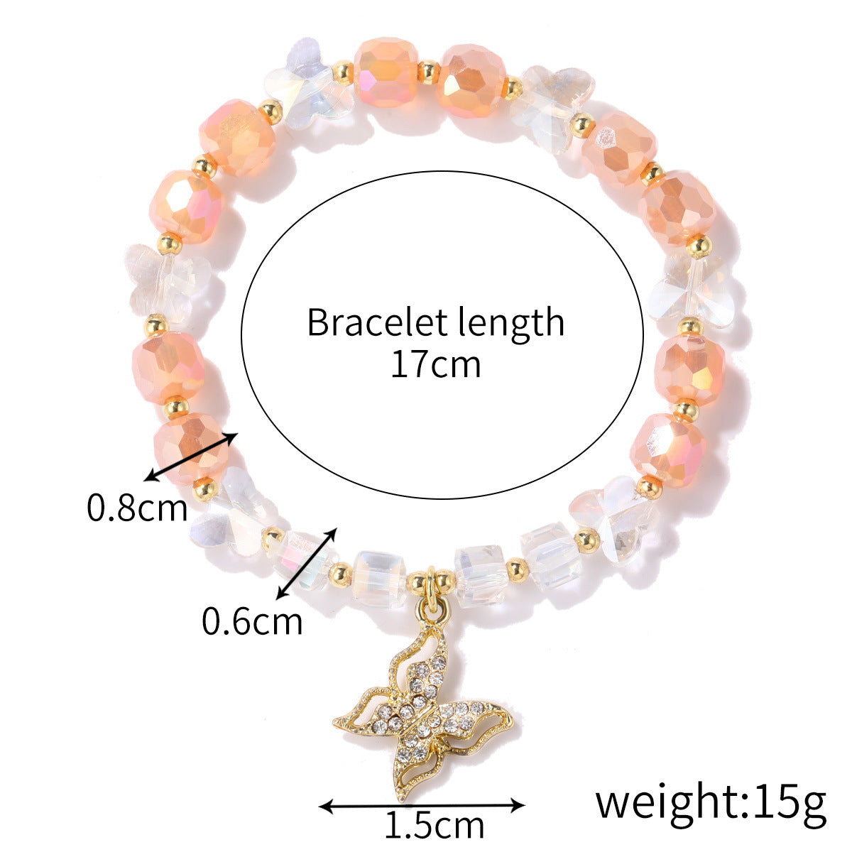 Fashion Heart Shape Butterfly Artificial Crystal Beaded Inlay Artificial Gemstones Women's Bracelets 1 Piece