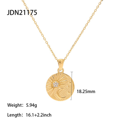 Fashion Sun Moon Stainless Steel Zircon Pendant Necklace