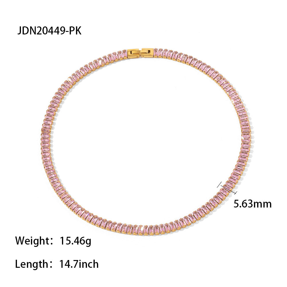 Fashion Multicolor Stainless Steel Inlay Zircon Necklace