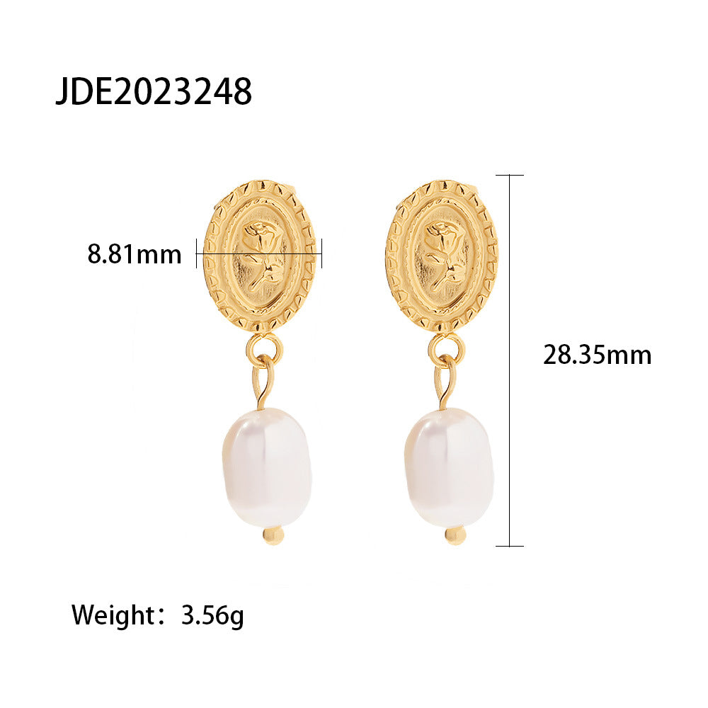 Modern Style Geometric Rose Stainless Steel Pearl Plating Drop Earrings 1 Pair