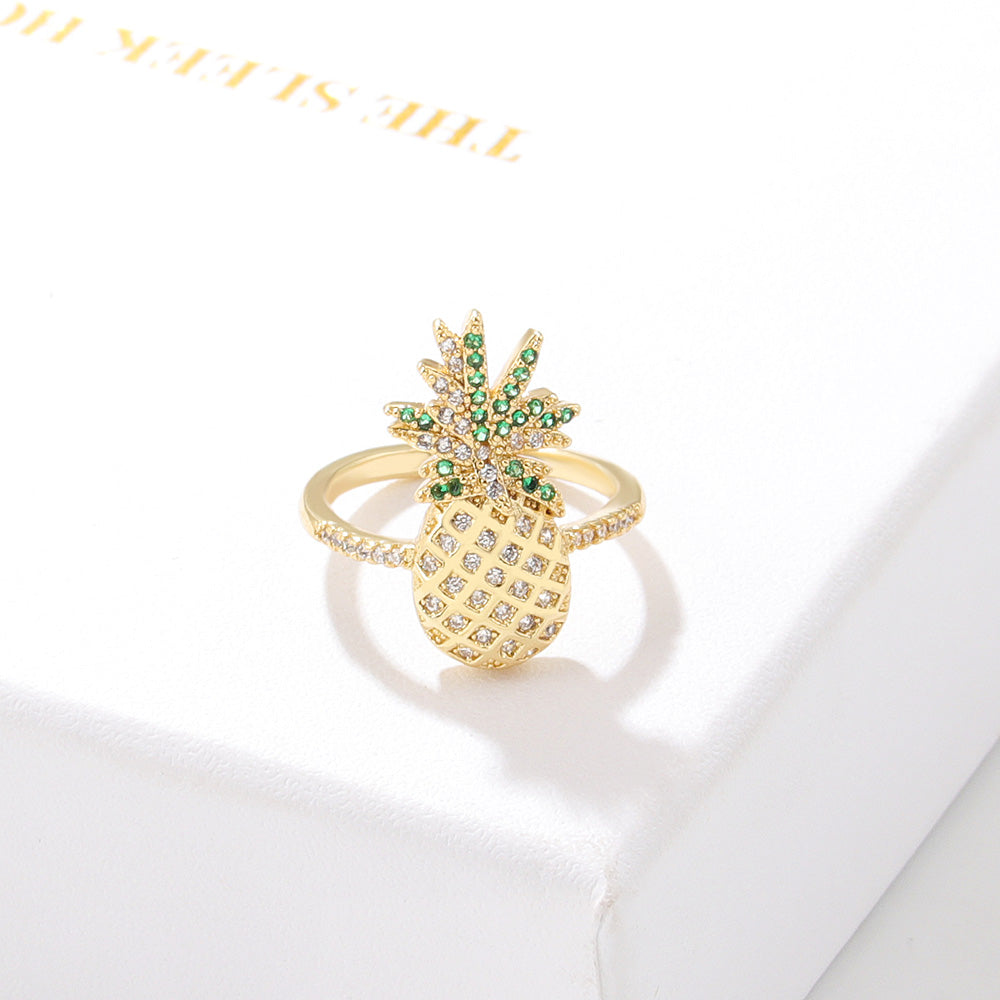 Fashion Heart Shape Pineapple Bird Copper Inlay Zircon Rings 1 Piece