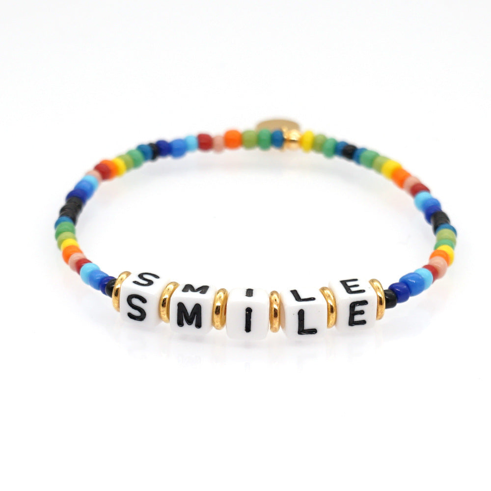 Original Boho Ethnic Wind Quartet Love Alphabet Rainbow Glass Beads Bracelet Wholesale Gooddiy