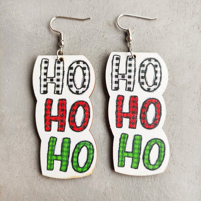 1 Pair Retro Christmas Tree Santa Claus Letter Wood Earrings