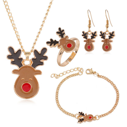 Fashion Santa Claus Alloy Enamel Women's Bracelets Earrings Necklace 1 Set