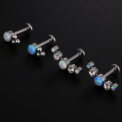 Fashion Round Stainless Steel Inlay Zircon Lip Stud 1 Piece