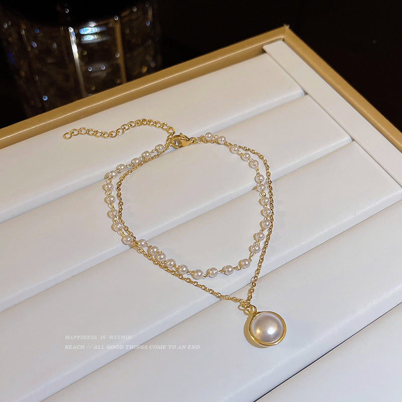 Fashion Round Copper Pearl Inlay Artificial Gemstones Bracelets 1 Piece
