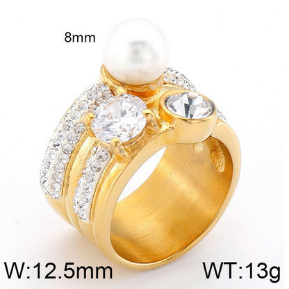 European And American Fashion Full Diamond Ring Stainless Steel Electroplated 18k Real Gold Exaggerated Large Mesh Woven Female Raw Ring Jewelry
